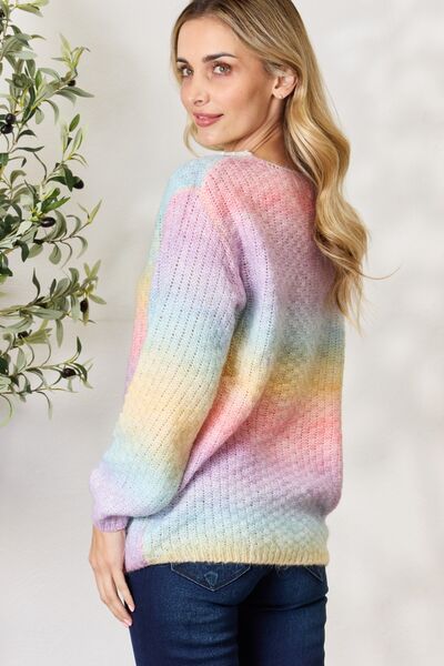 BiBi Rainbow Gradient Crochet Deetail Sweater 