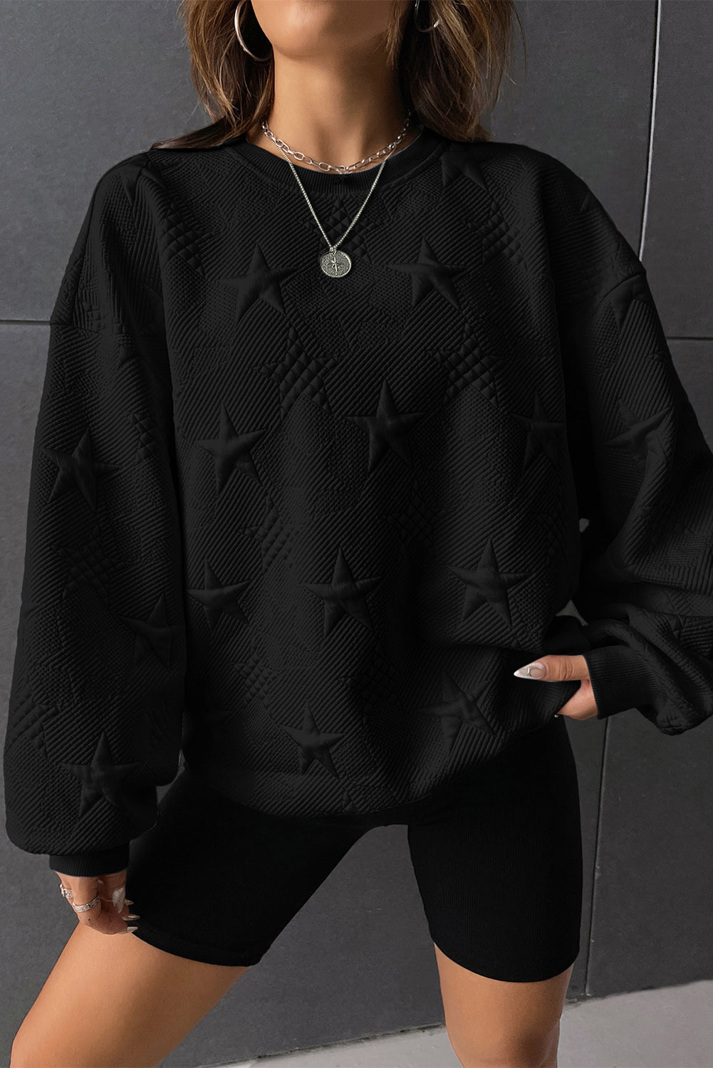 Star Lantern Sleeve Dropped Shoulder Sweatshirt 