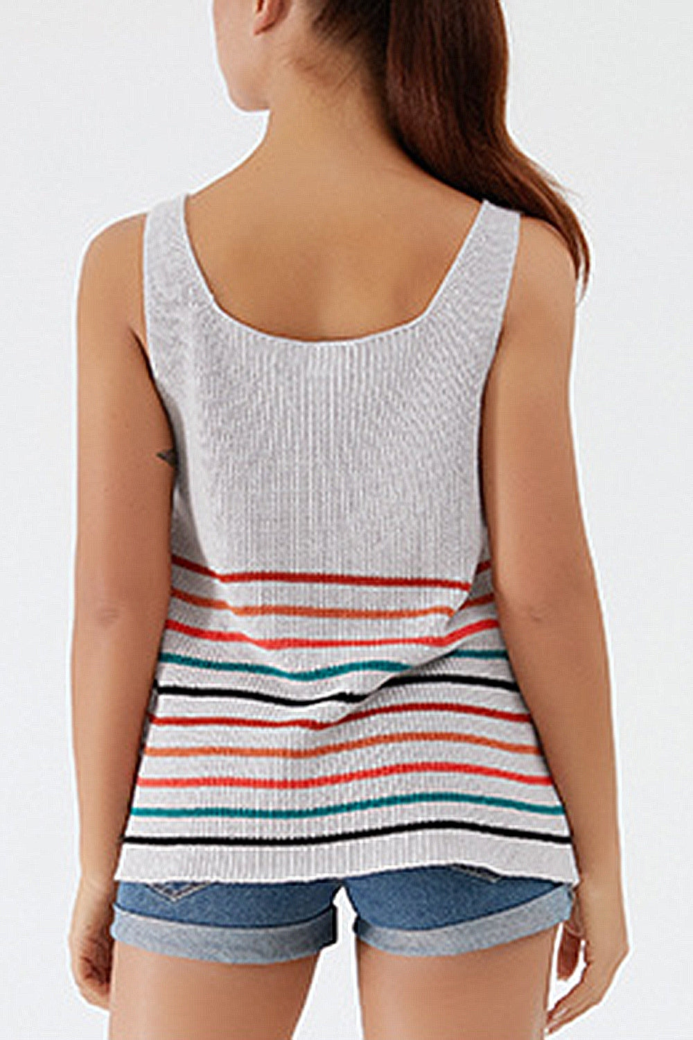 Striped V-Neck Wide Strap Tank 