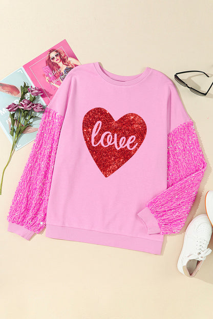 LOVE Heart Sequin Dropped Shoulder Sweatshirt 