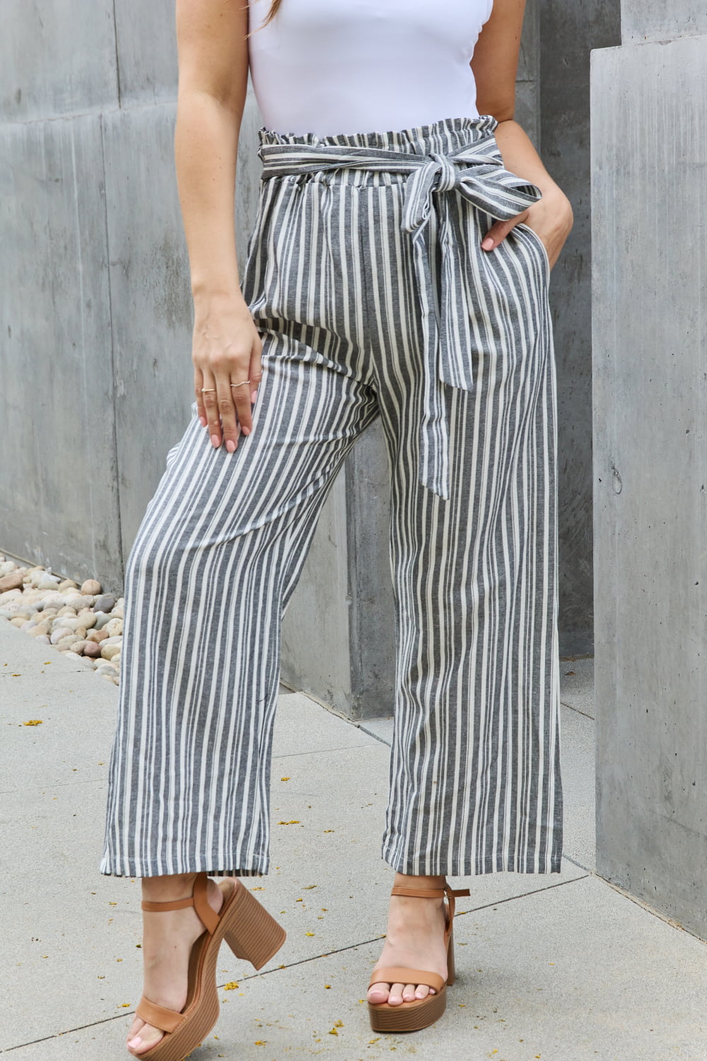 Heimish Find Your Path Full Size Paperbag Waist Striped Culotte Pants 