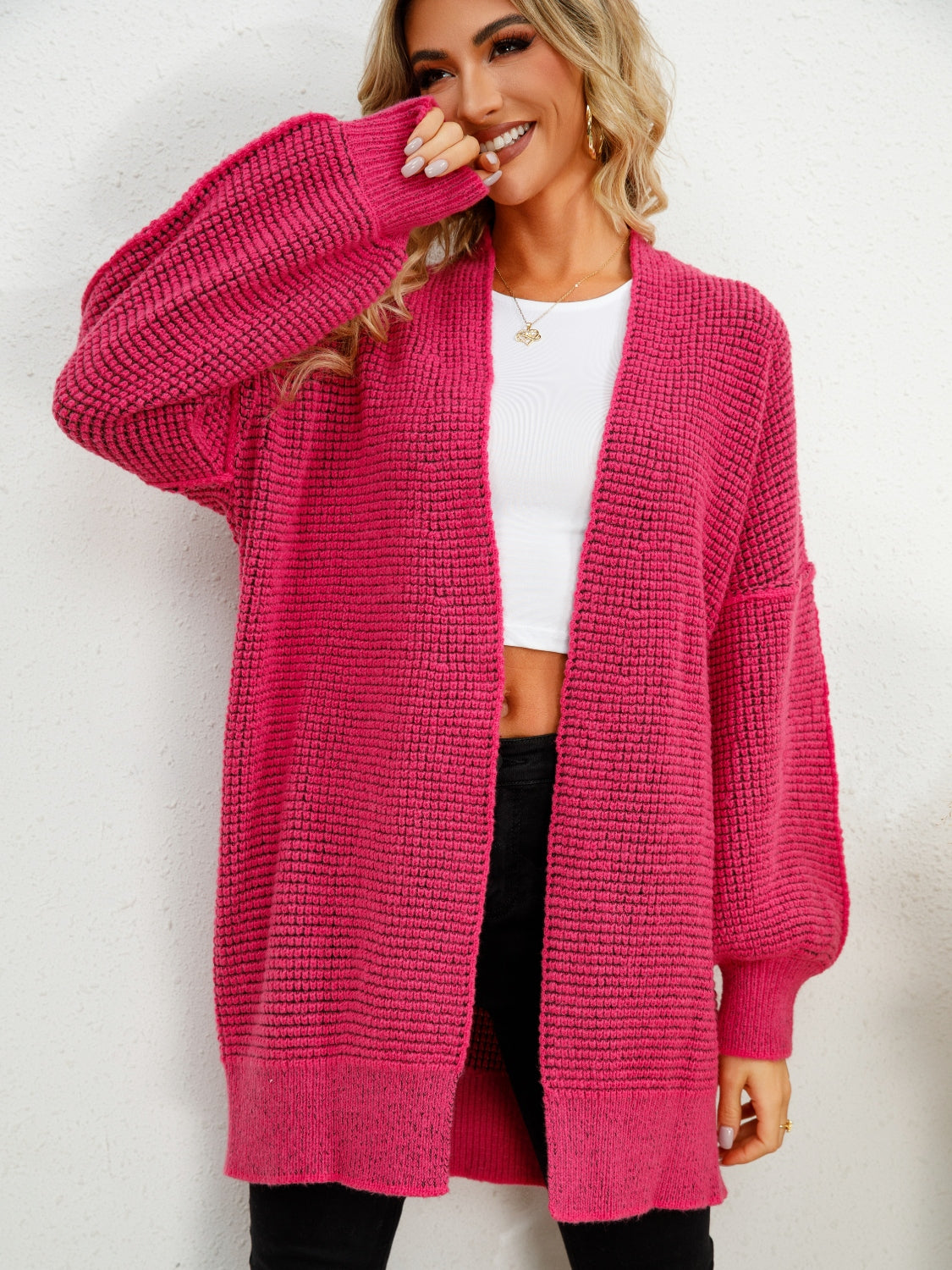 Open Front Dropped Shoulder Cardigan 