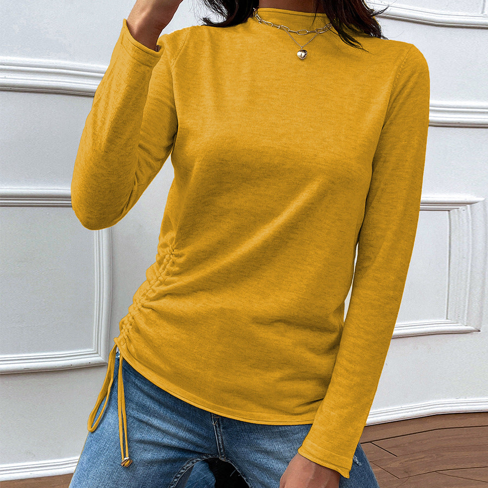 Drawstring Mock Neck Long Sleeve T-Shirt 