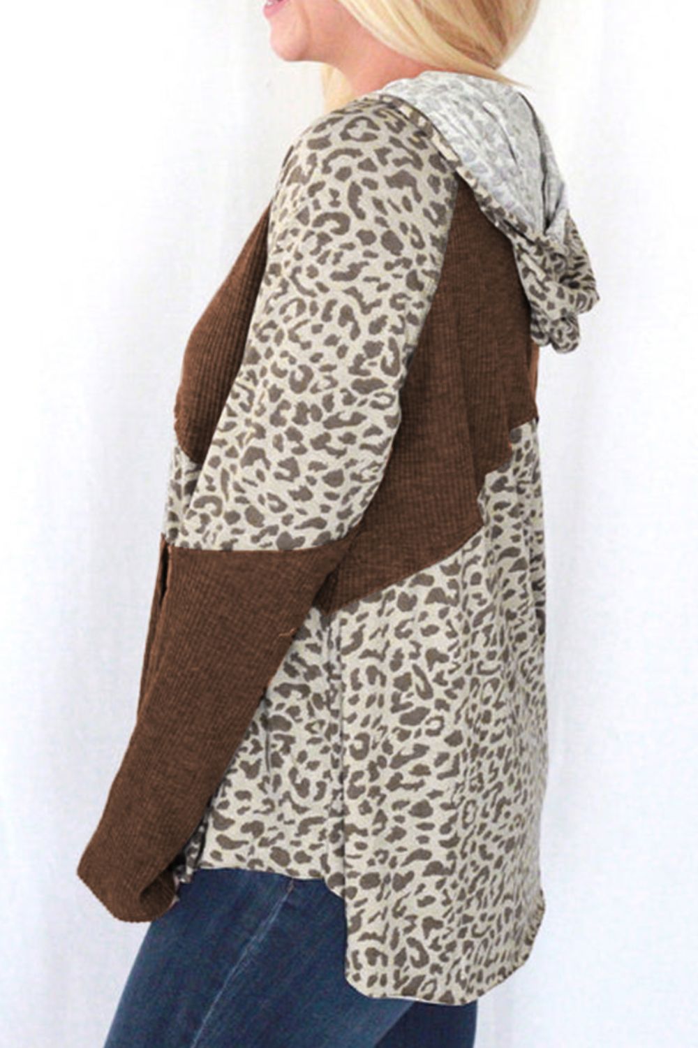 Drawstring Leopard Long Sleeve Hoodie 