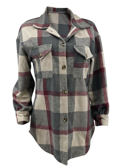 Plaid Button Up Dropped Shoulder Jacket 