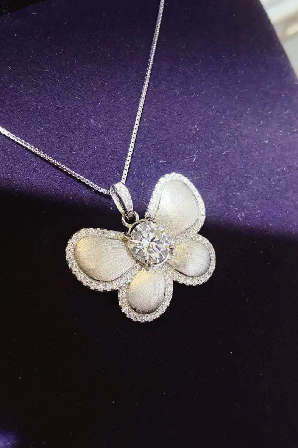 1 Carat Moissanite Butterfly Pendant Necklace 