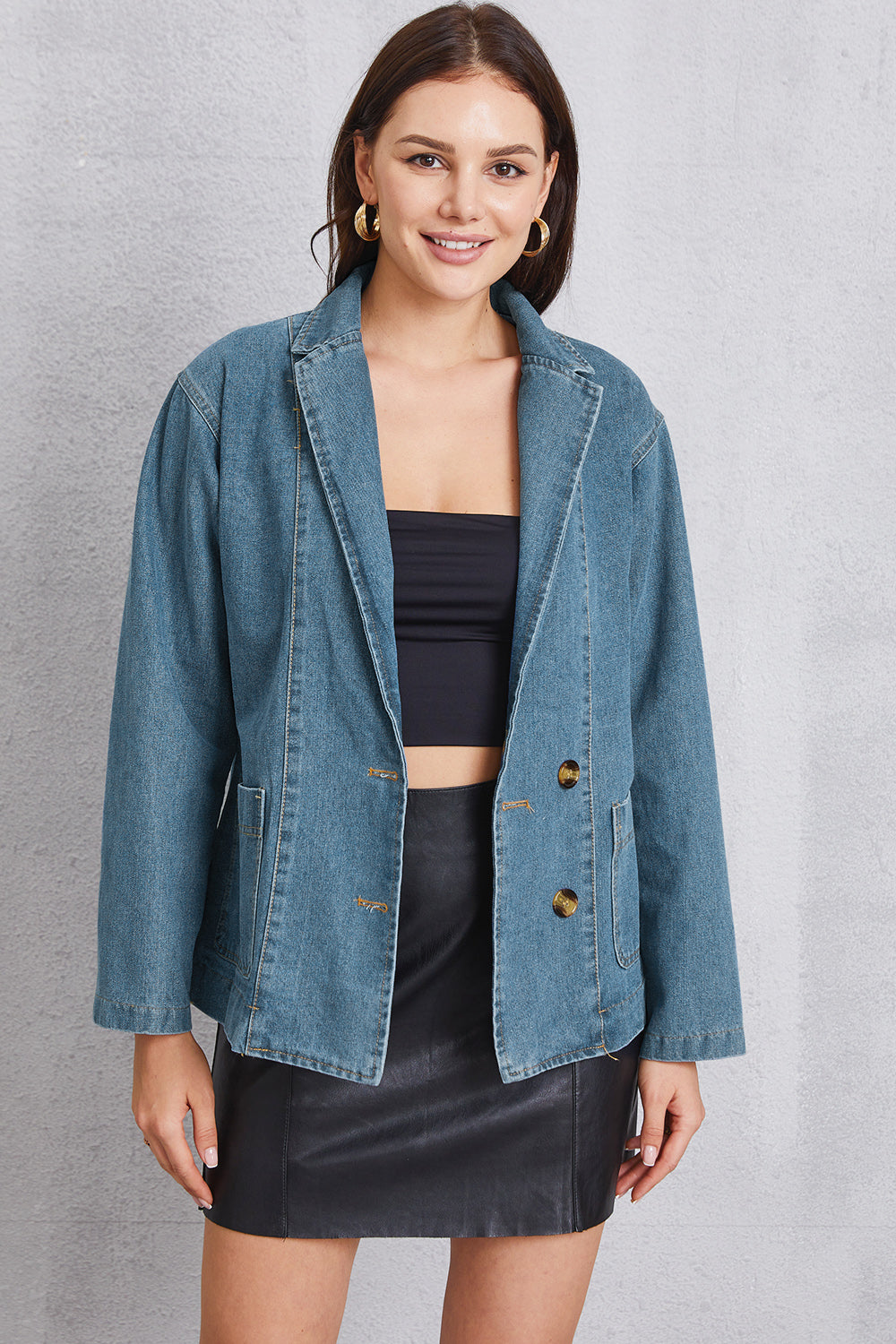 Pocketed Button Up Denim Jacket 