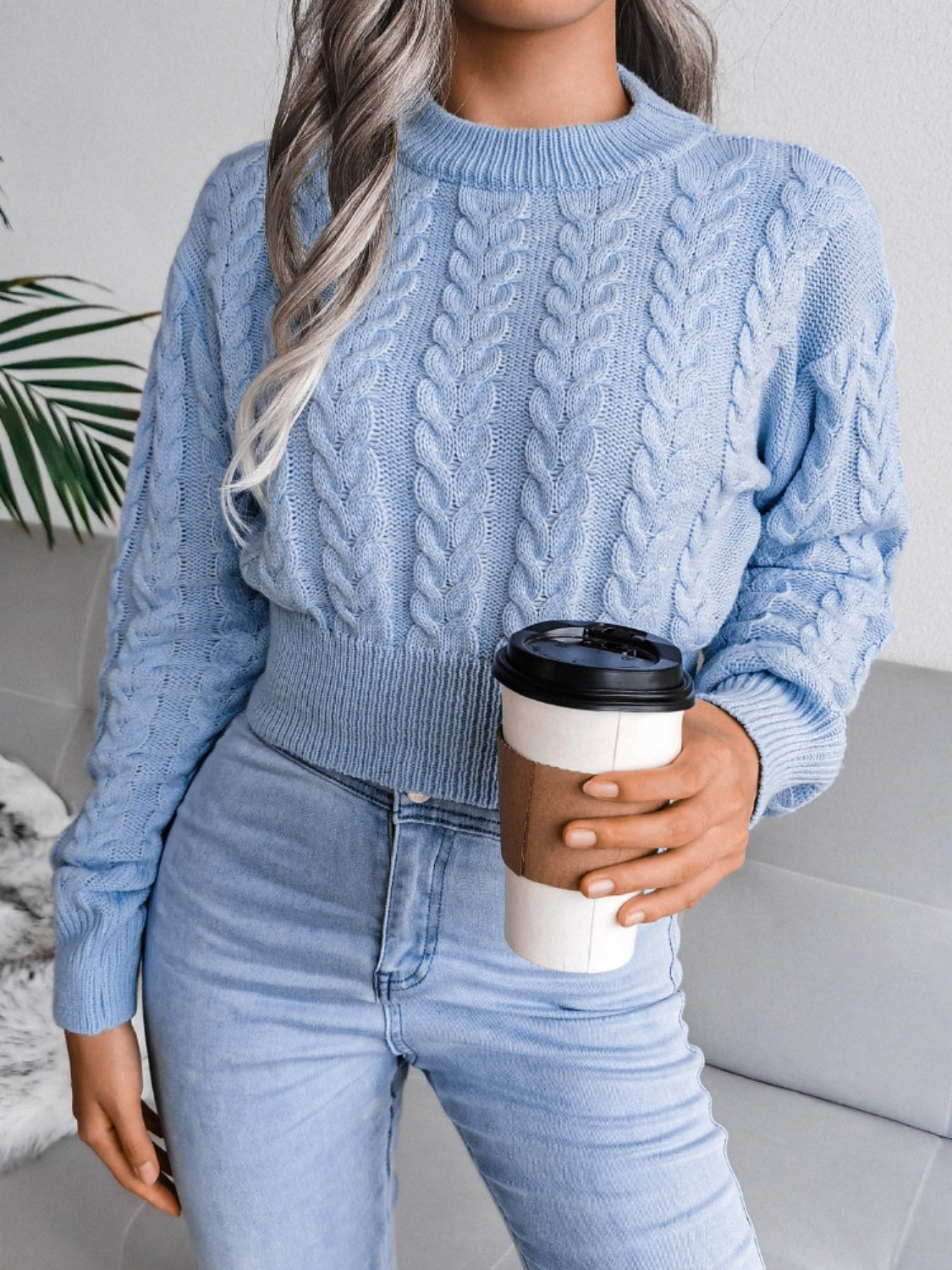 Cable-Knit Round Neck Sweater 