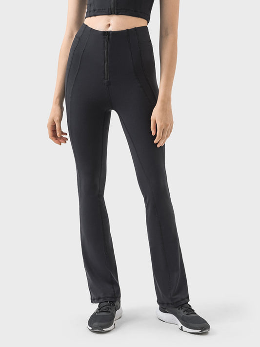 Zipper Detail High Waist Active Pants - Babbazon