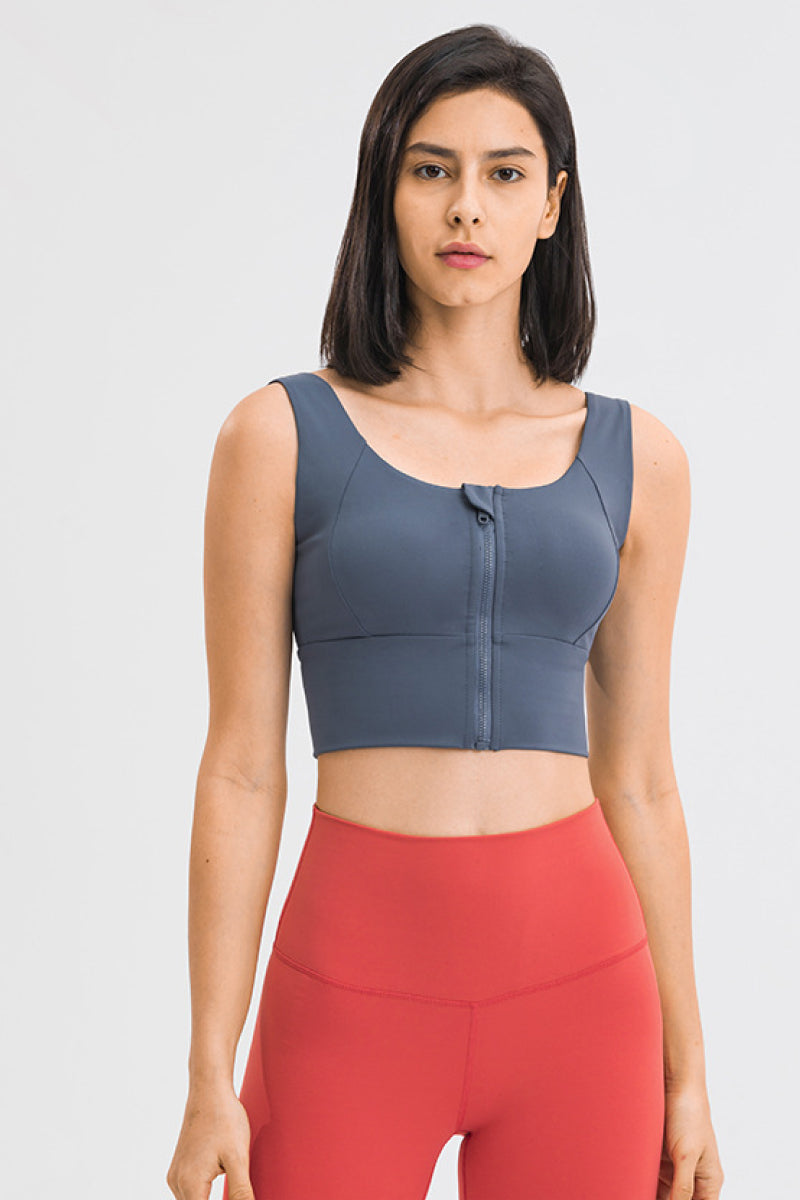 Zipper Front Sport Tank Top - Babbazon