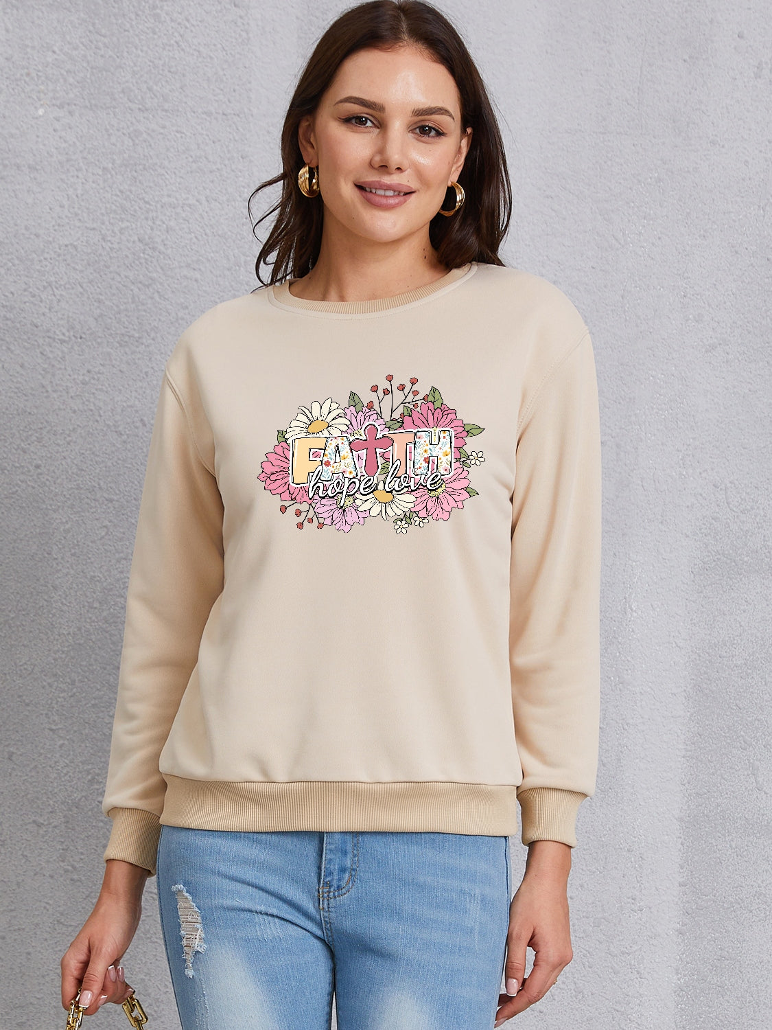 FAITH HOPE LOVE Round Neck Sweatshirt 