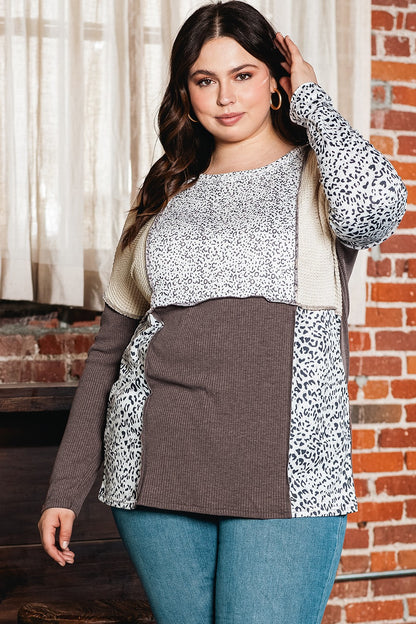 Plus Size Leopard Round Neck Sweatshirt 