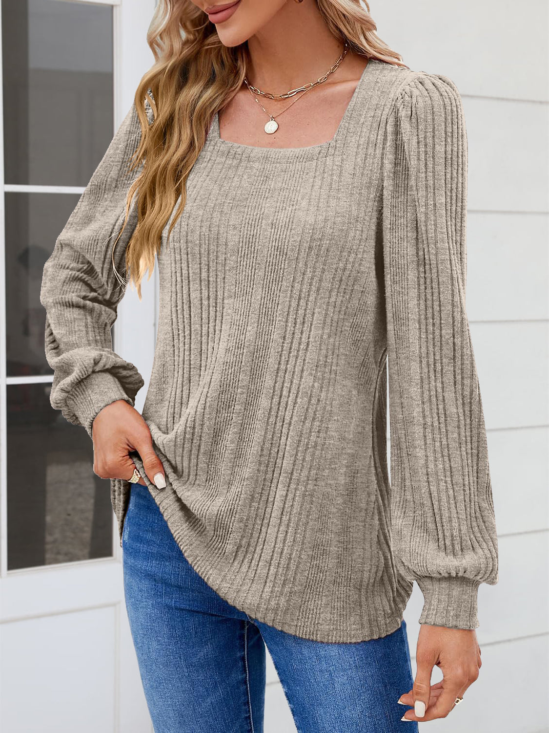 Square Neck Long Sleeve Blouse 