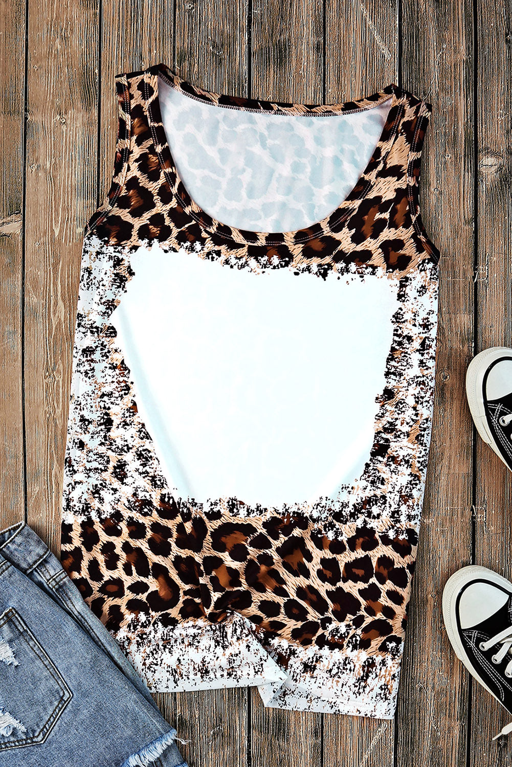 Leopard Color Block Scoop Neck Tunic Tank 