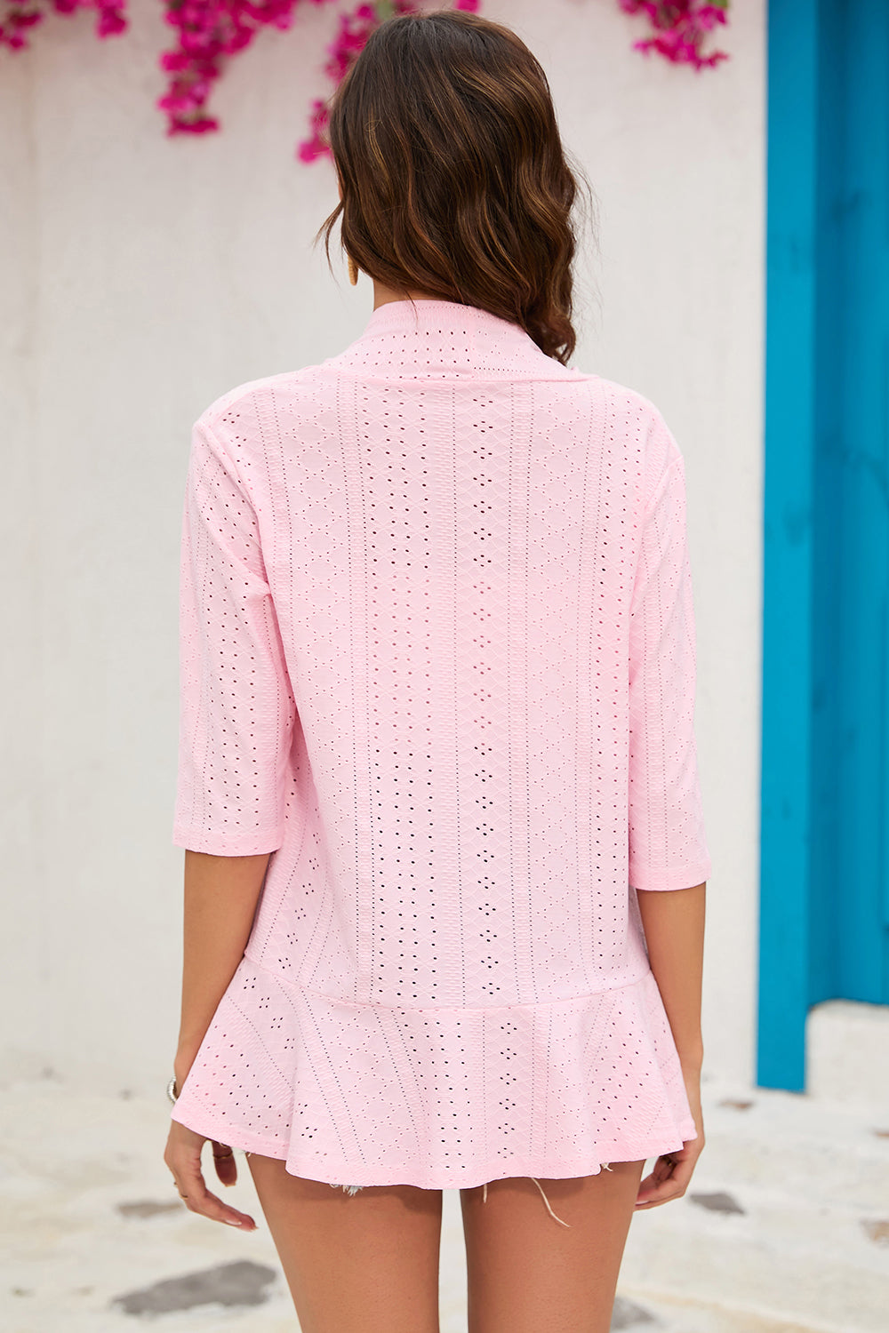 Eyelet Open Front Cardigan 