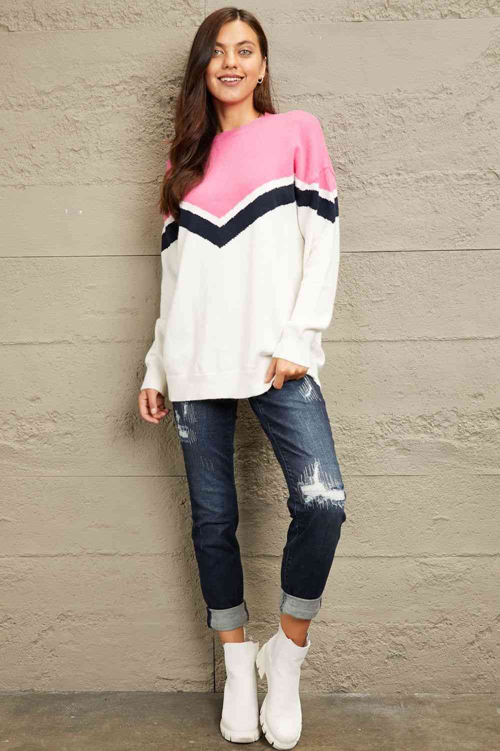 e.Luna Chevron Pullover Sweater 