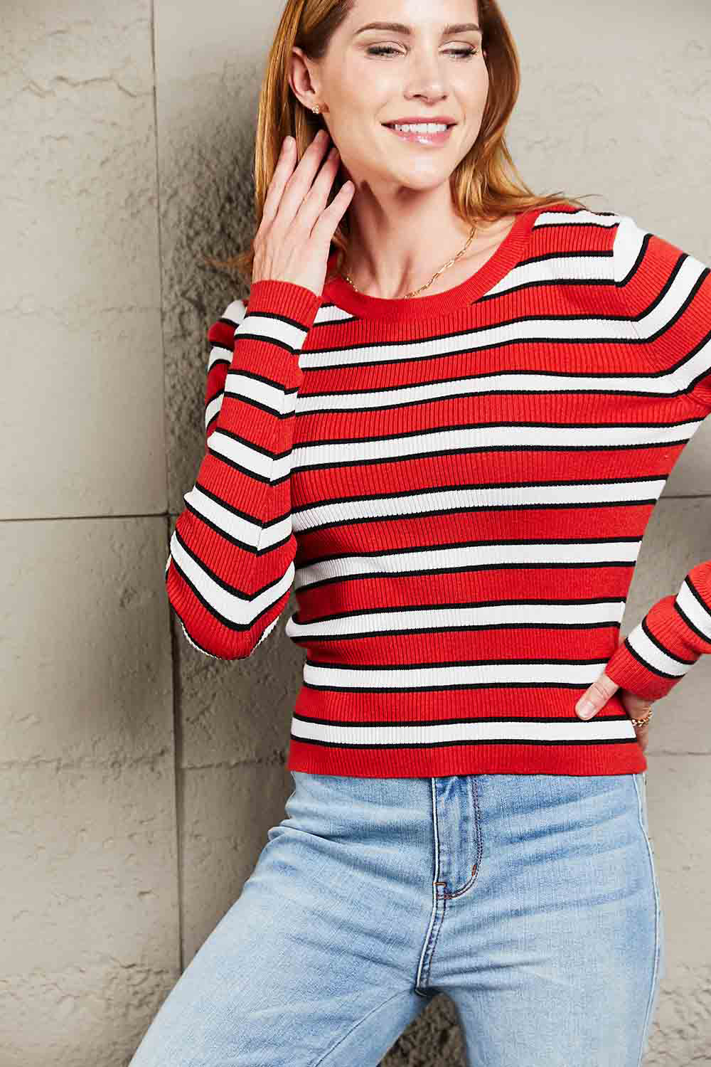 Double Take Striped Round Neck Long Sleeve Top 