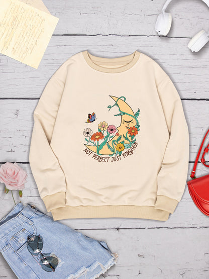 Graphic Round Neck Dropped Shoulder Sweatshirt