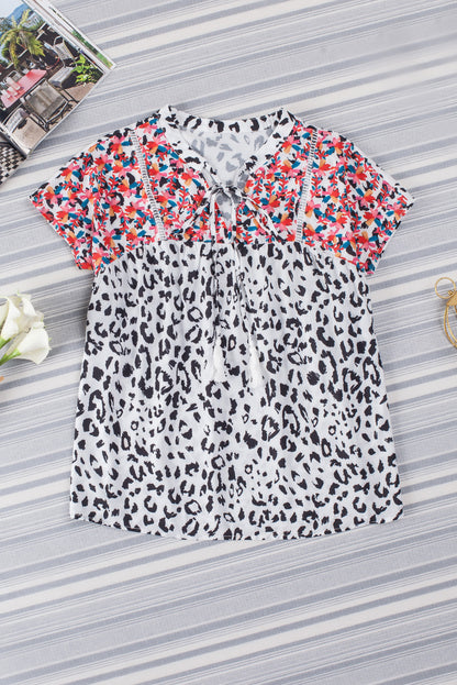 Leopard Tassel Tie Short Sleeve Top 