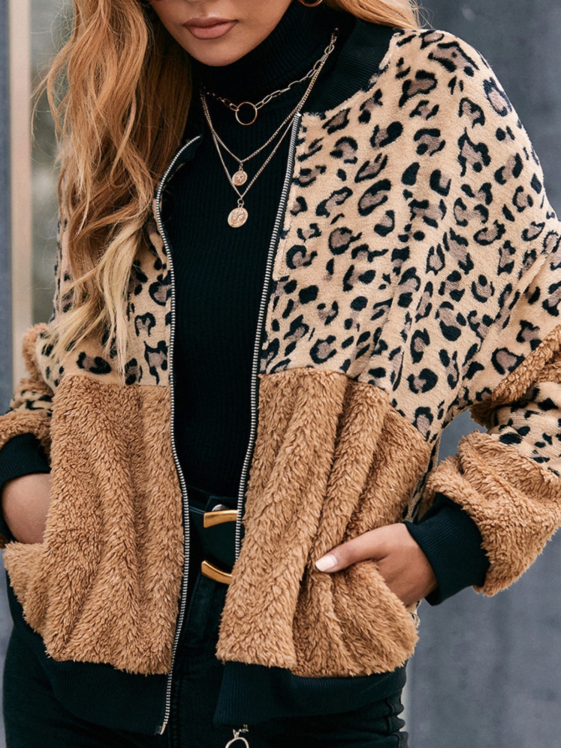 Leopard Zip Up Plush Jacket 