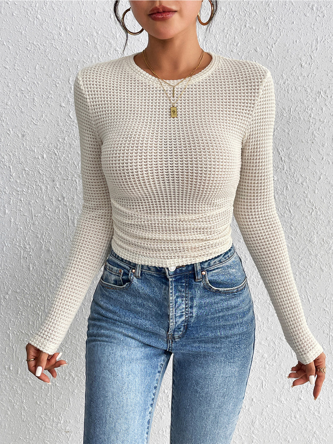 Round Neck Ruched Knit Top 