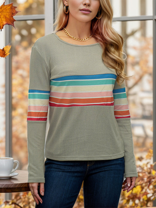 Striped Round Neck Long Sleeve T-Shirt 