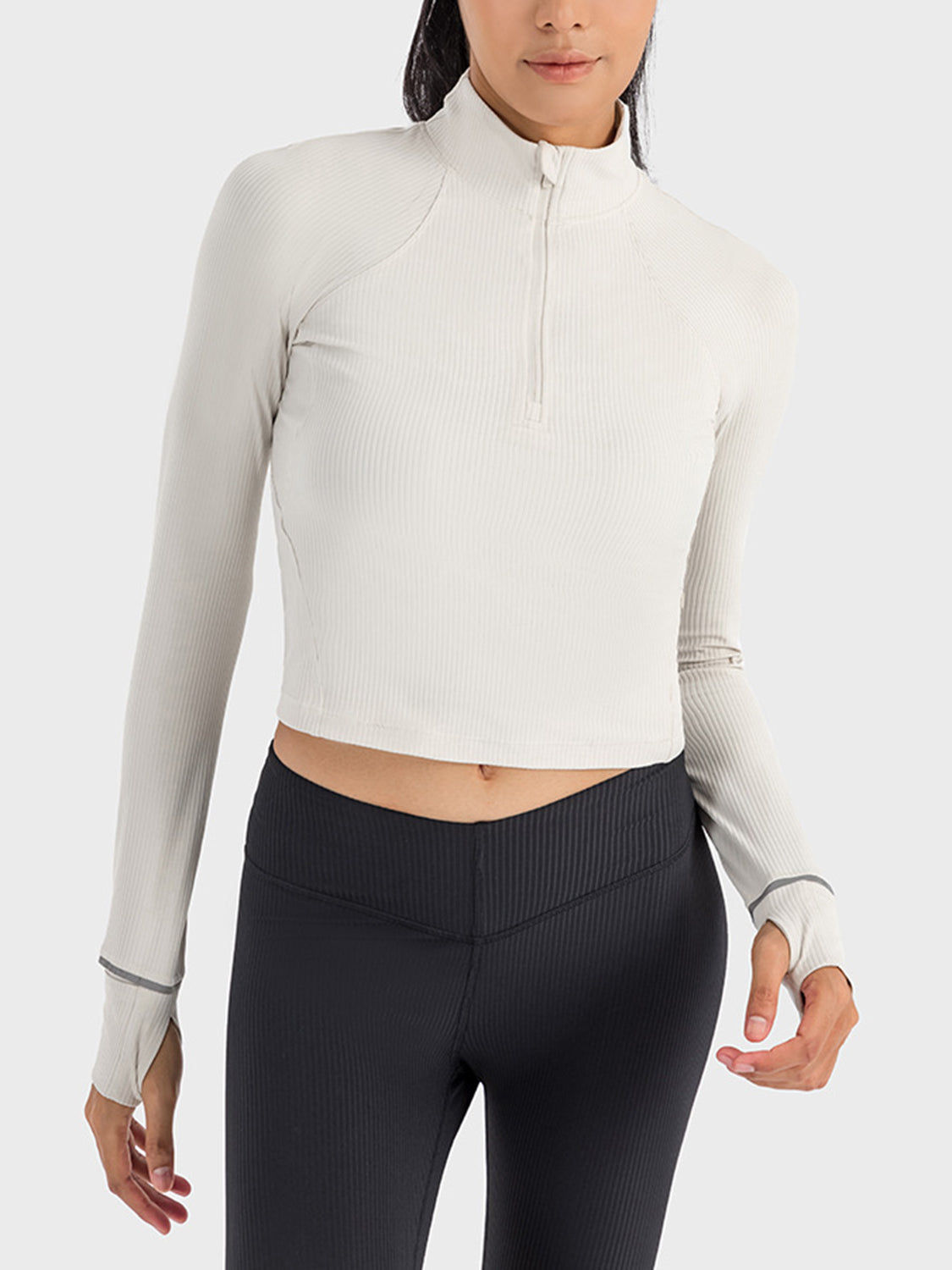 Mock Neck Half Zip Long Sleeve Sport Top - Babbazon Tops