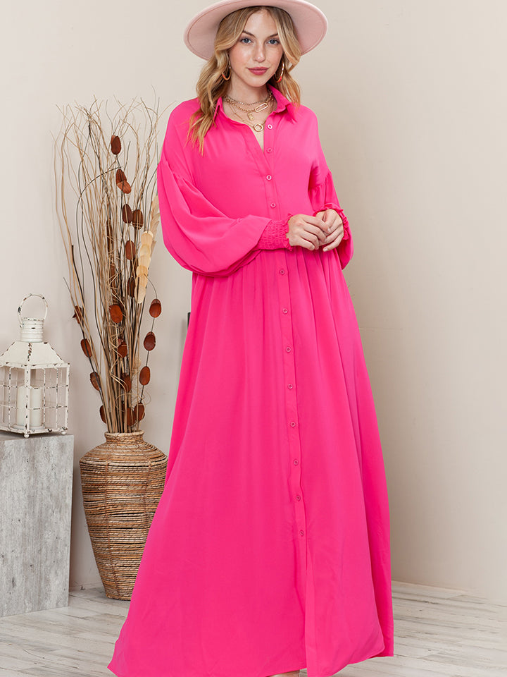 Collared Neck Button-Up Maxi Dress 