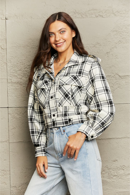 Plaid Collared Neck Long Sleeve Jacket 