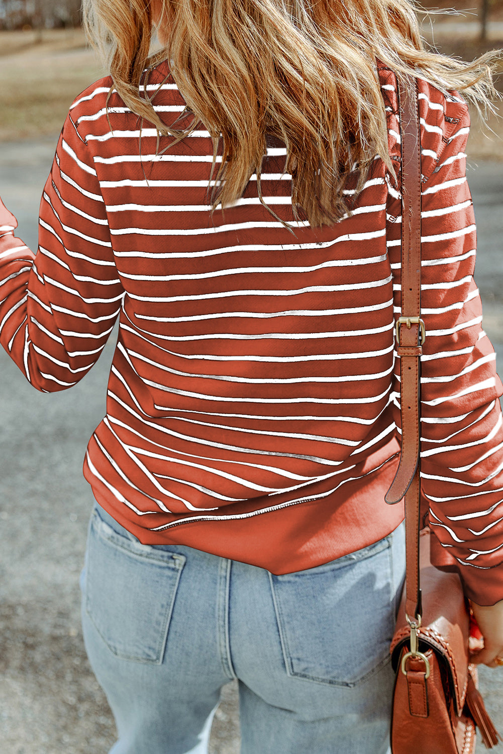 Striped Round Neck Long Sleeve Sweatshirt 