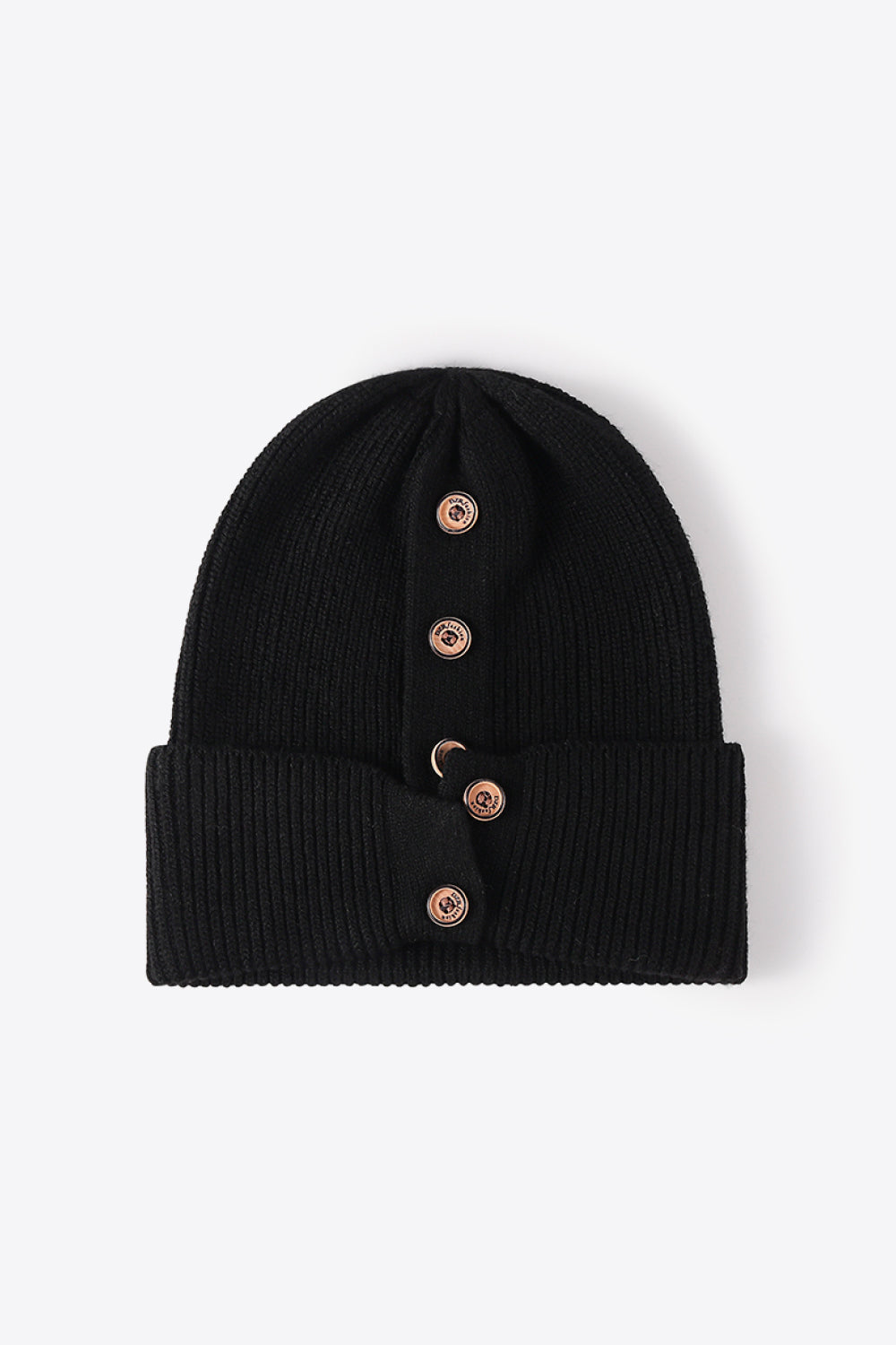 Button Detail Rib-Knit Cuff Beanie 