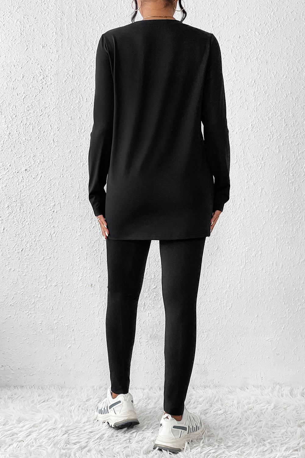 Round Neck Long Sleeve Top and Skinny Pants Set 