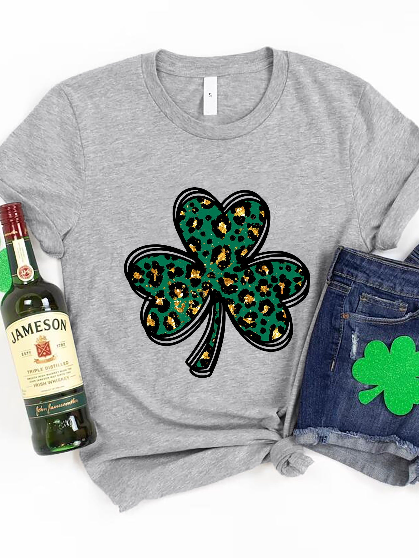 Lucky Clover Round Neck Short Sleeve T-Shirt 