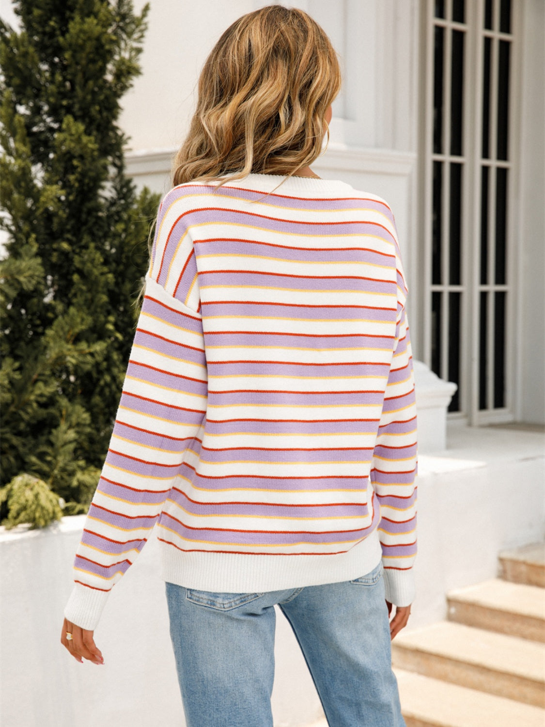 Striped Drop Shoulder Knit Top 