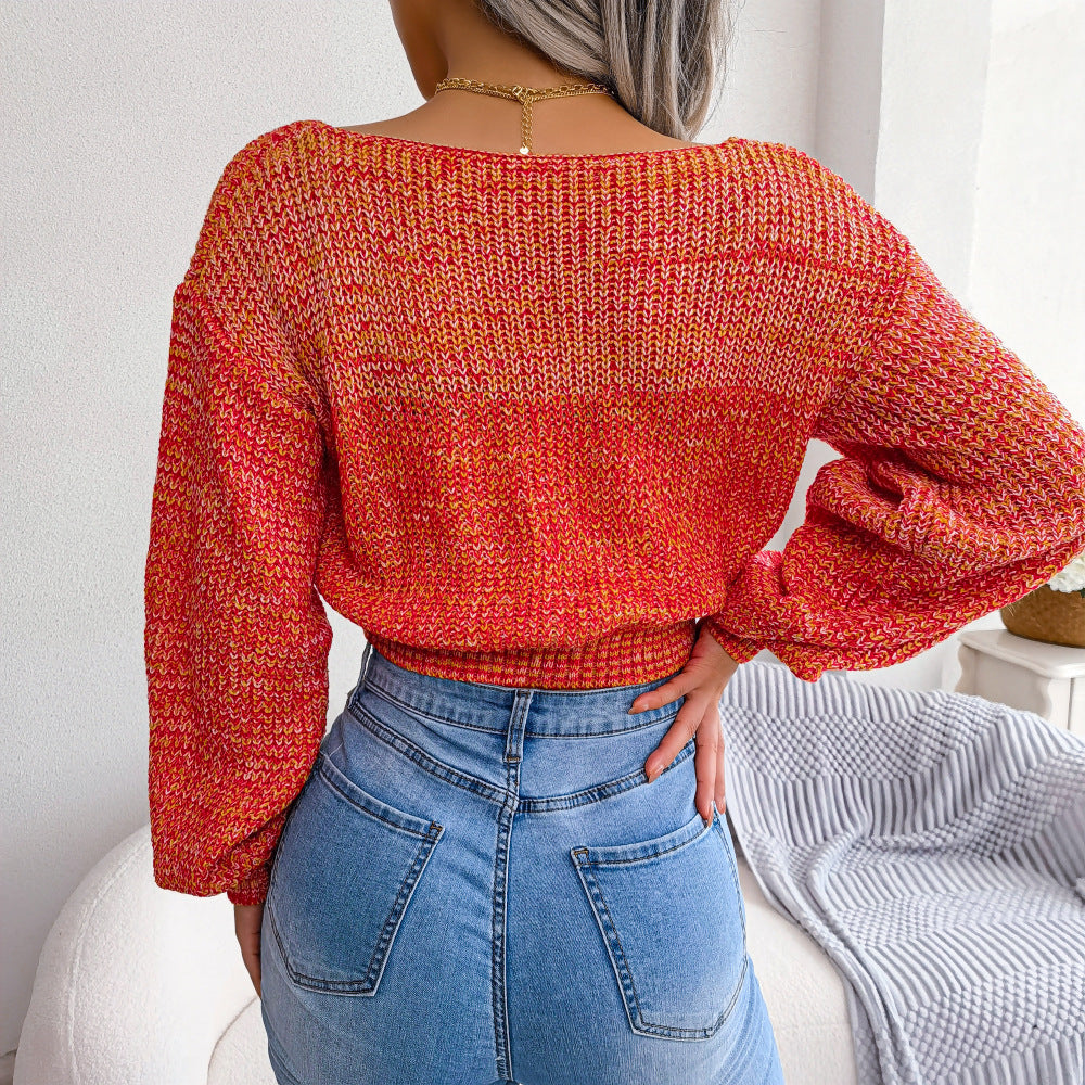 Heathered Surplice Cropped Sweater 