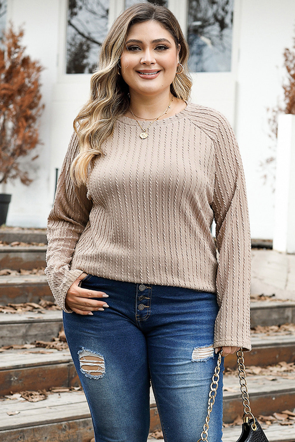 Plus Size Round Neck Long Sleeve T-Shirt 