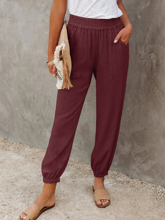 High Waist Cropped Pants - Babbazon