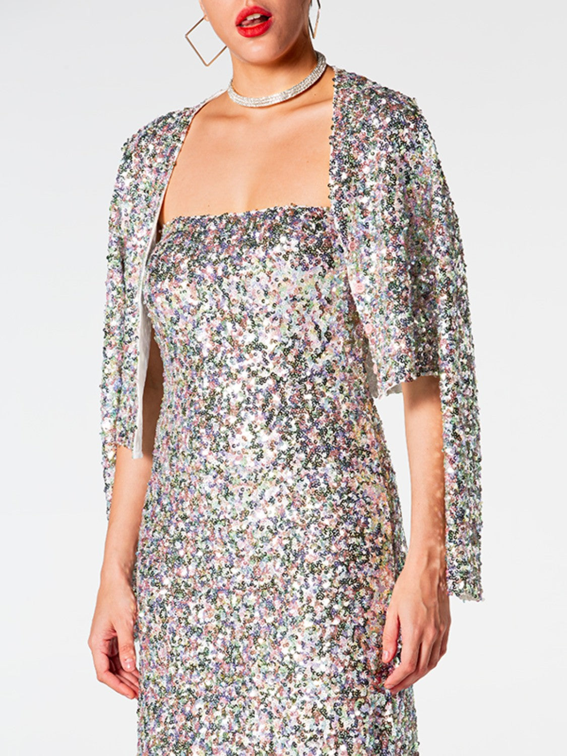 Sequin Cardigan and Straight Dress Set 