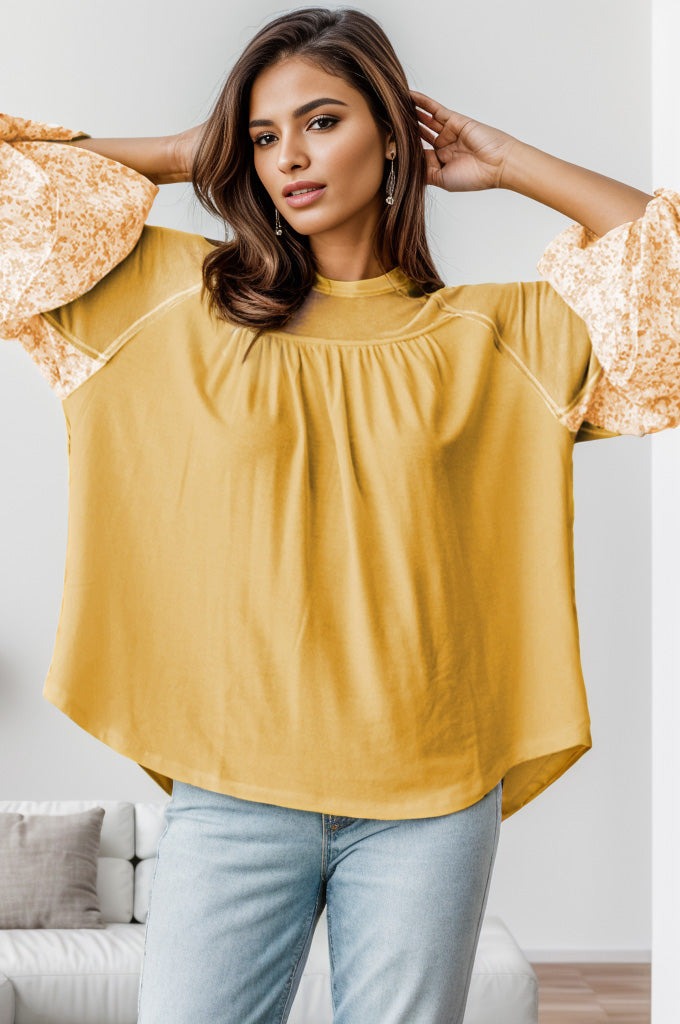 Printed Detail Balloon Sleeve Blouse 