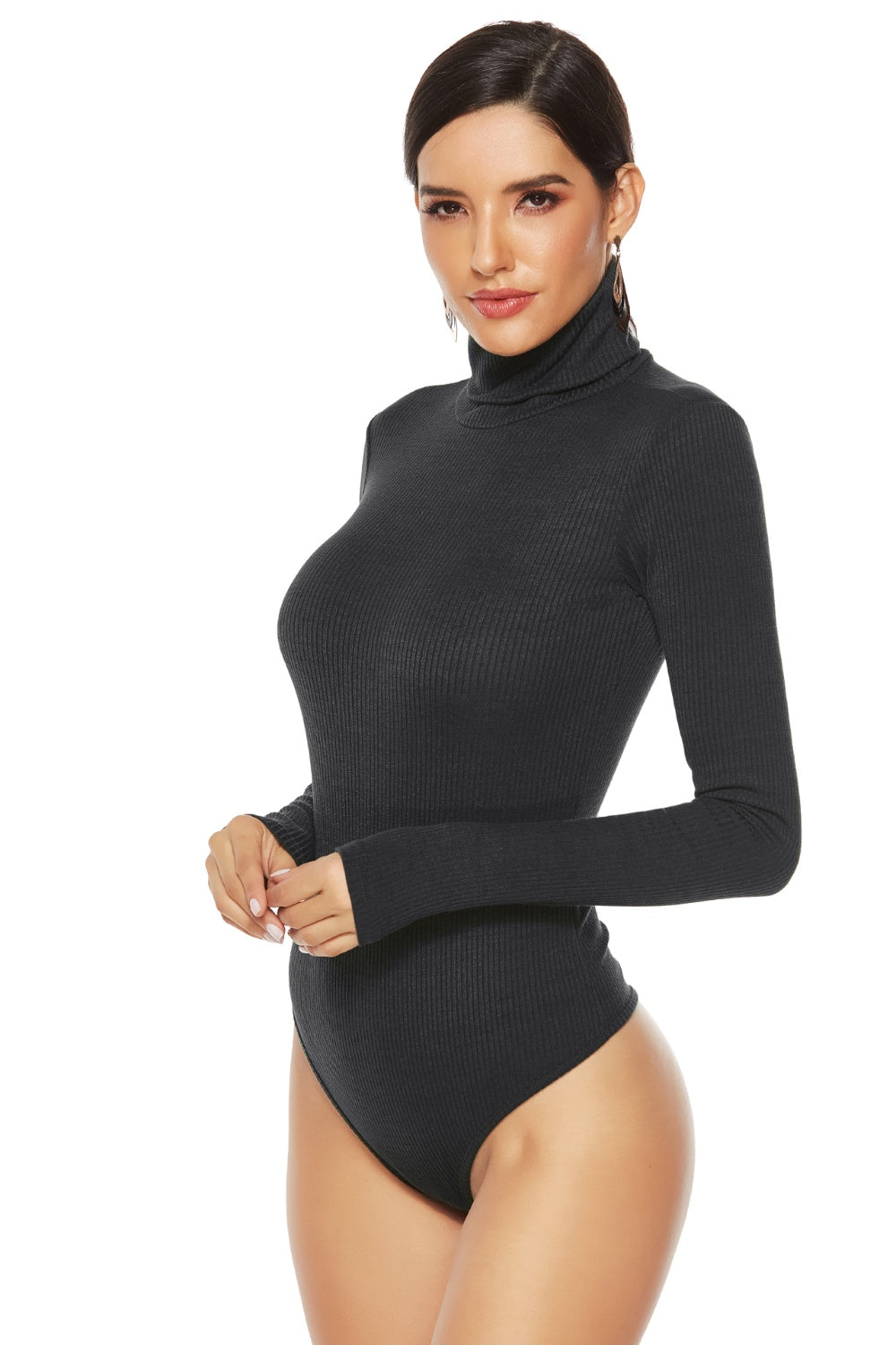 Ribbed Turtleneck Long Sleeve Bodysuit 