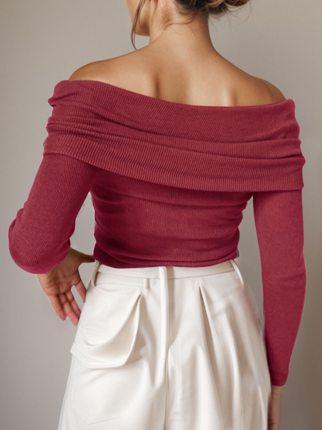 Off-Shoulder Long Sleeve Sweater 