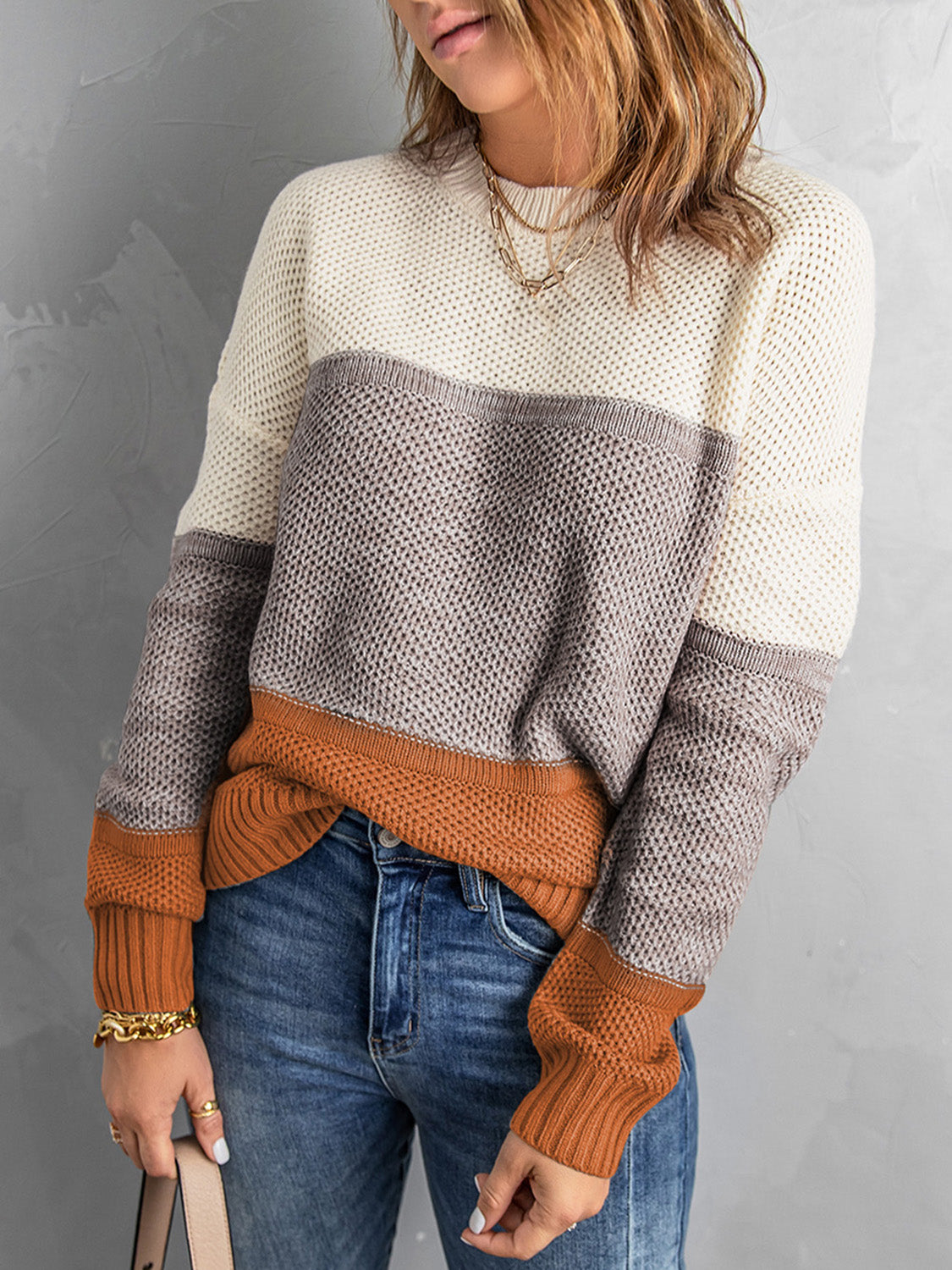 Color Block Dropped Shoulder Sweater 