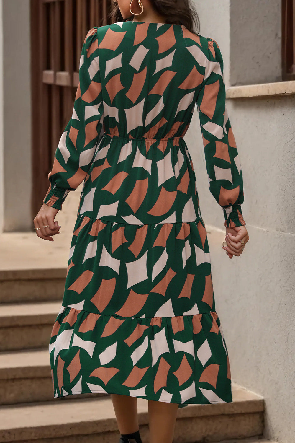 Printed Tied Pocketed Lantern Sleeve Dress 