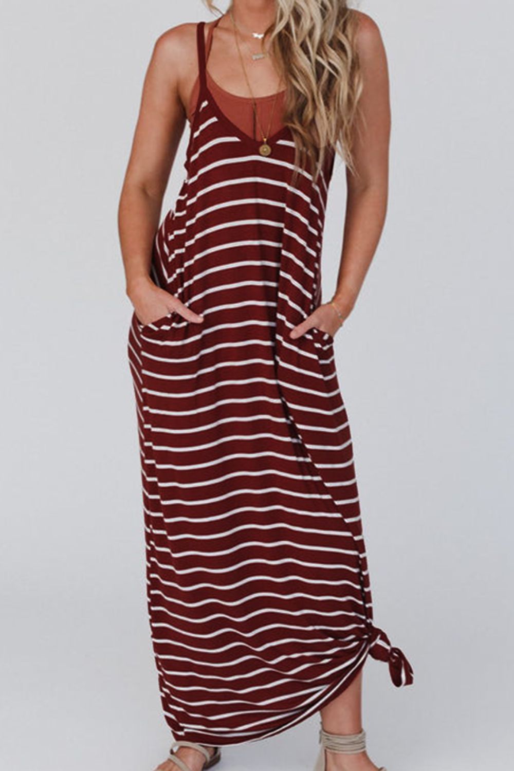 Pocketed Striped Scoop Neck Maxi Cami Dress 