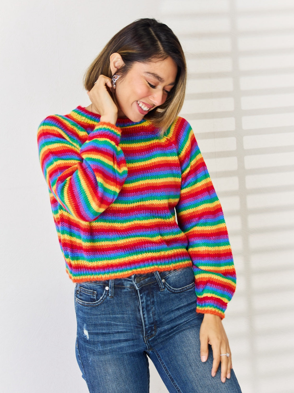 Striped Round Neck Long Sleeve Sweater 