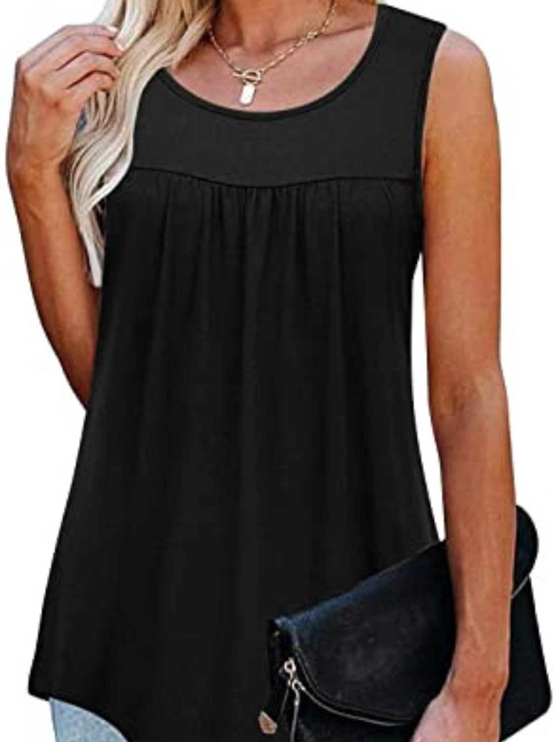 Round Neck Wide Strap Ruched Tank 