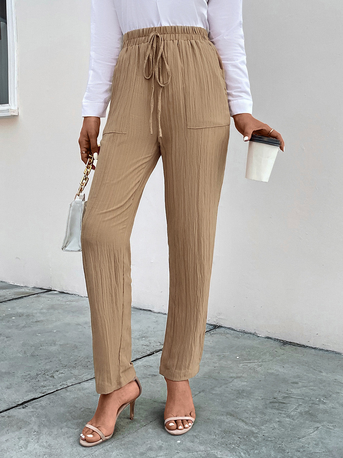 Texture Drawstring Pants with Pockets 