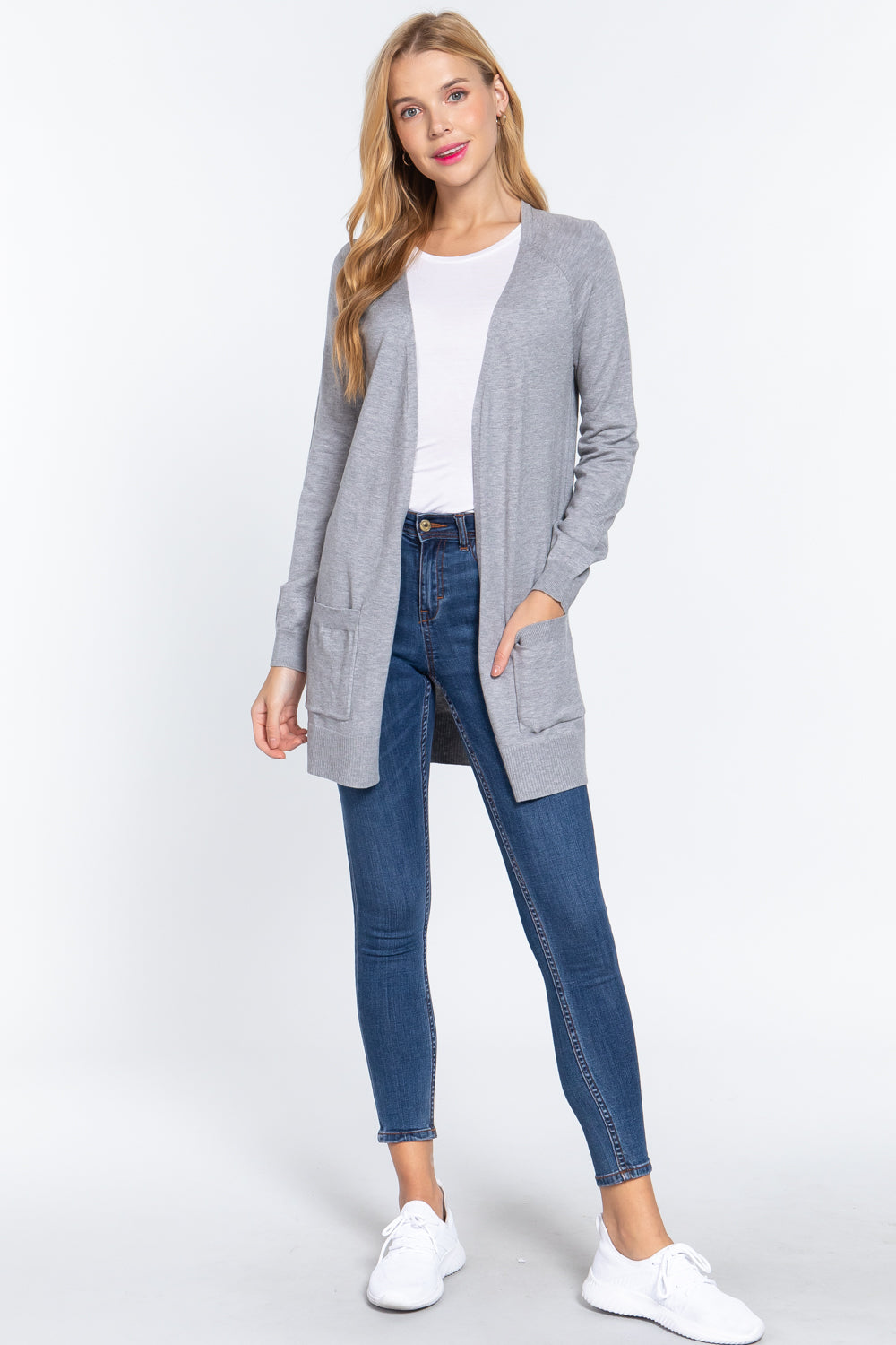 ACTIVE BASIC Open Front Long Sleeve Cardigan 