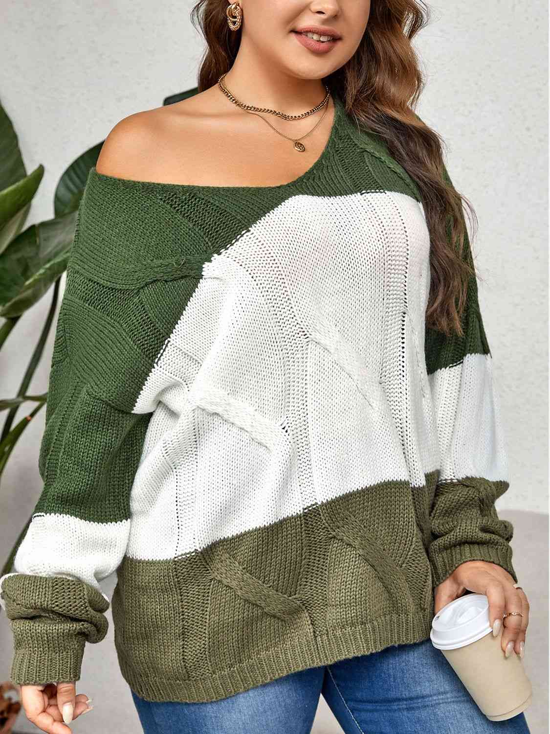 Plus Size Color Block Long Sleeve Sweater 