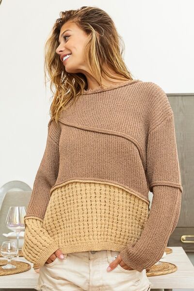 BiBi Texture Detail Contrast Drop Shoulder Sweater 